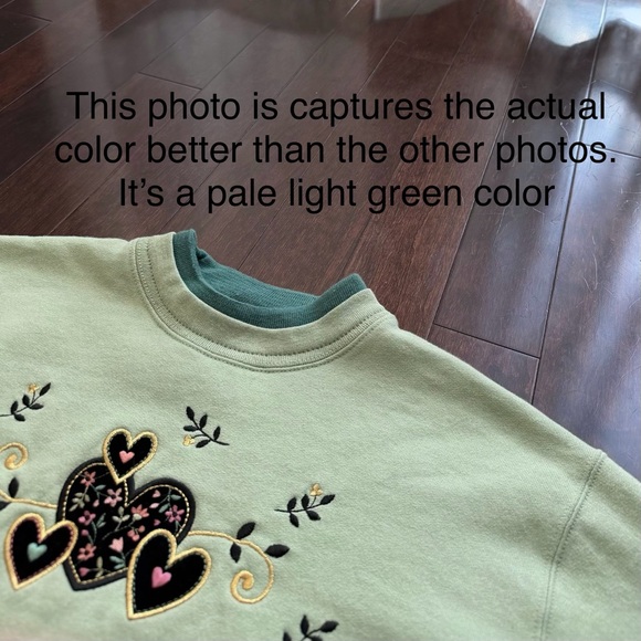 Vintage Morning Sun Top Stitch Women's Sweater Size M Green Embroidered Heart - Picture 2 of 7